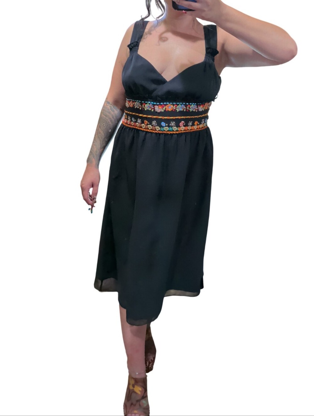 Silk - Spenser Jeremy Embellished Silk Dress – Boho Floral Beadwork – Size 12